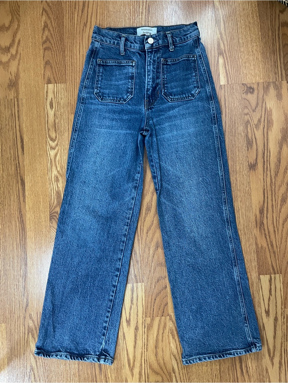 Reformation High Rise Straight Leg Jeans Size 24 Medium Wash